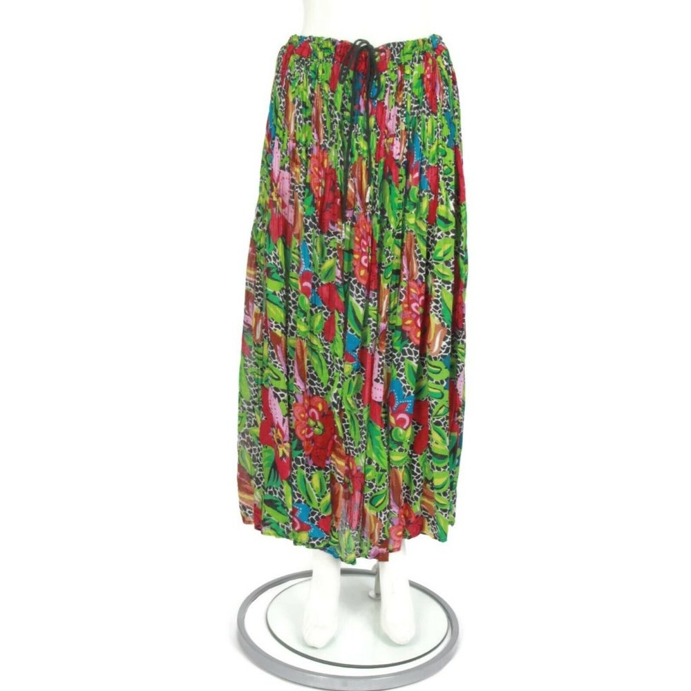 RAJA INIDIA Colorful Green Patchwork Floral Maxi Skirt Semi Sheer OS - 744